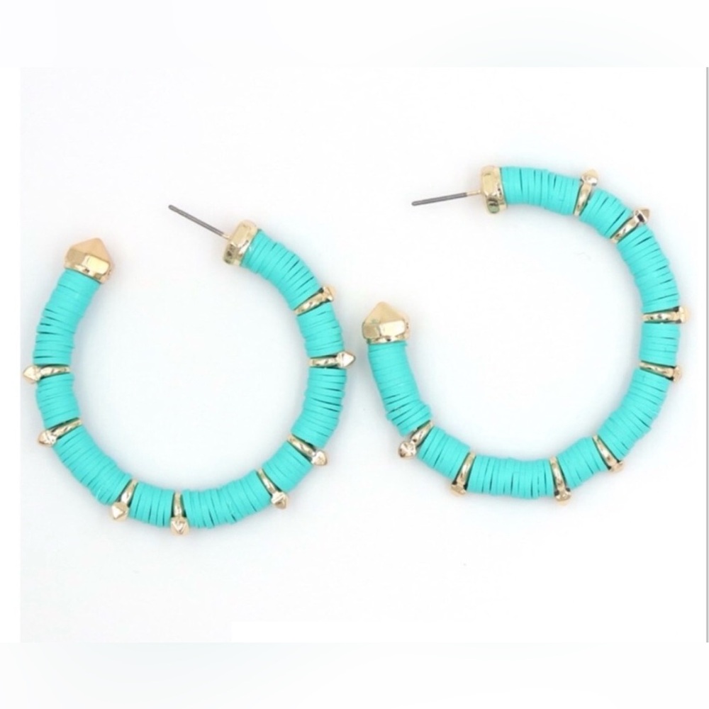 Gold Plated Rivet Turquoise Hoop Earrings